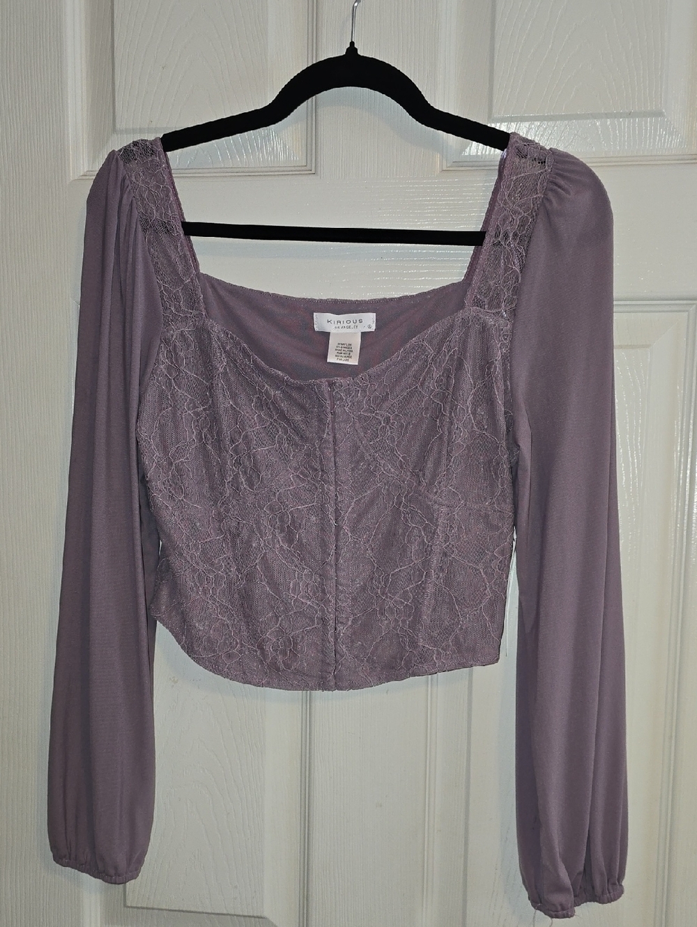Kirious Lavender Lace Square-Neck‎ Long Sleeve Crop Blouse